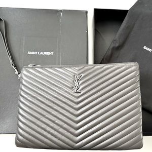 MAKE AN OFFER/TRADE Verified Authentic YSL Clutch Dark Grey